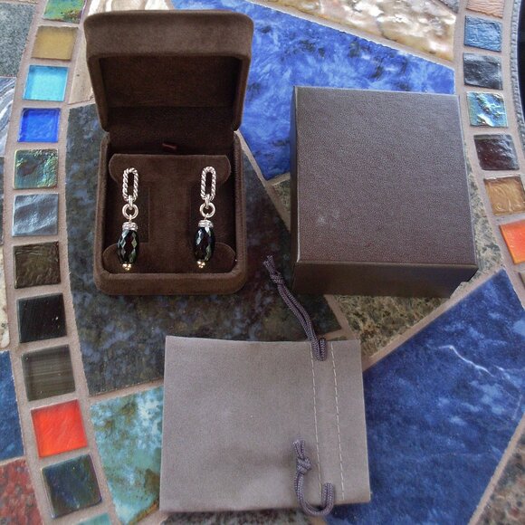 Retired David Yurman Figaro Onyx and Diamond Dangle Earrings DY Backs - 18K 925 - Picture 2 of 8